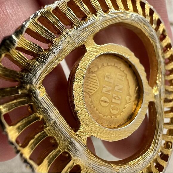 Vintage Indian Head Coin With Heart Rhinestone Setting - Picture 4 of 7